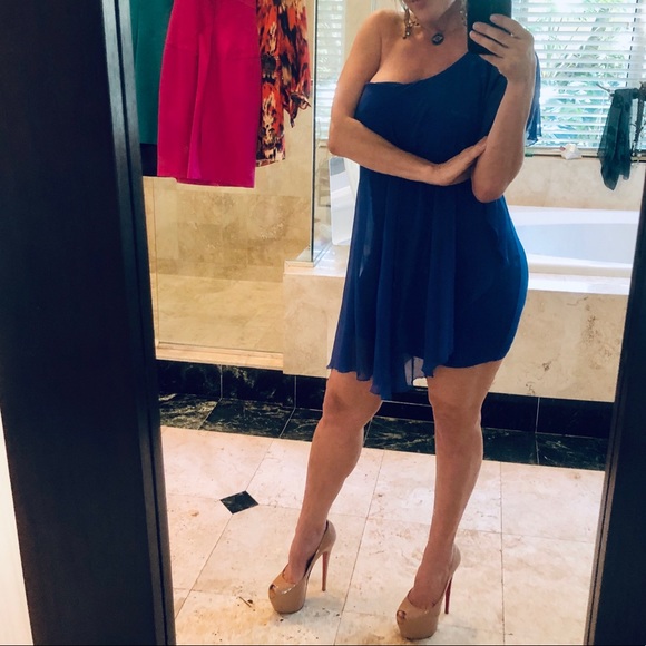 Alice and Olivia Cobalt Silk Overlay Bodycon Dress - Picture 6 of 8